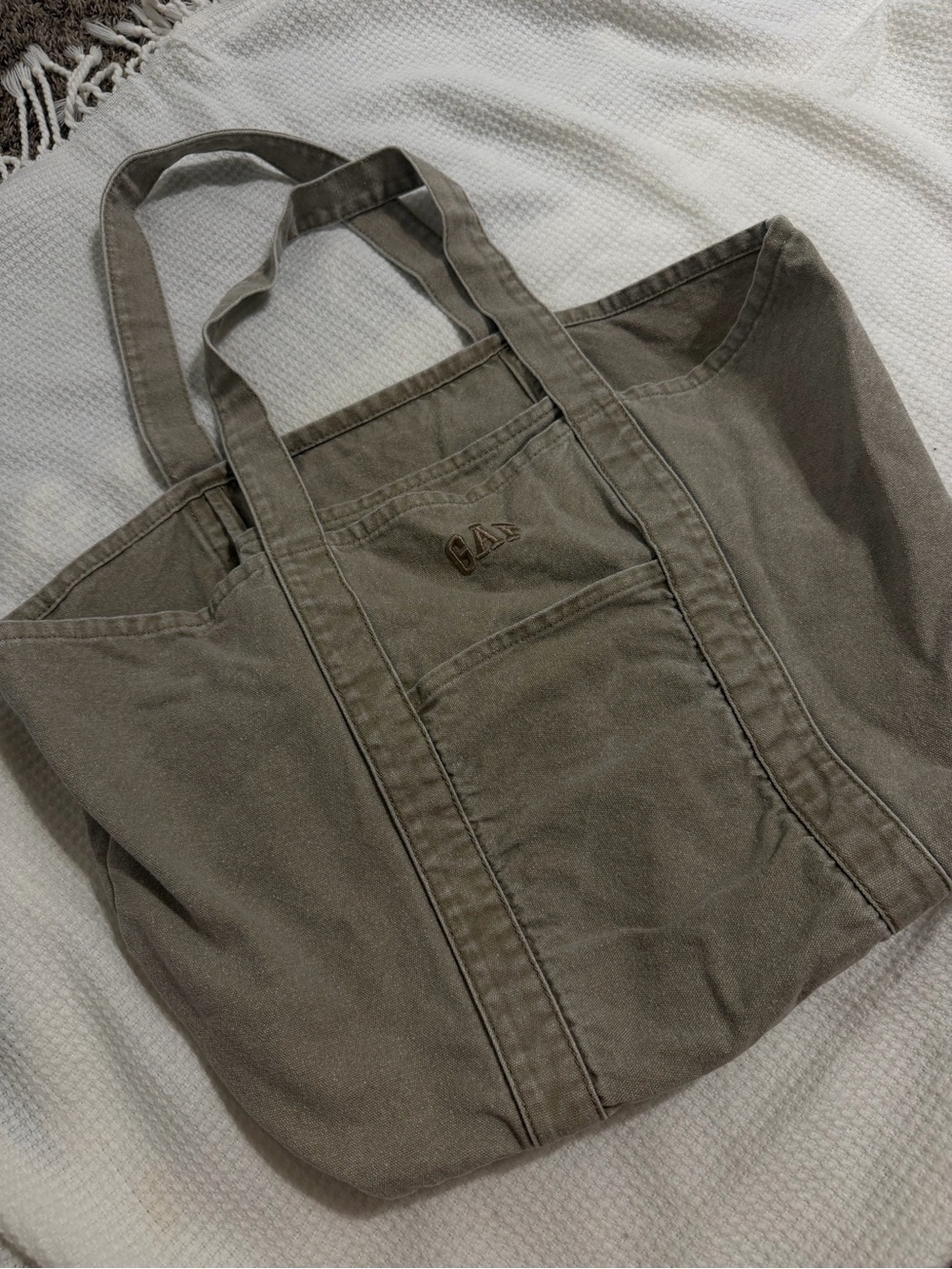 GAP Olive Canvas Tote with Front Pocket